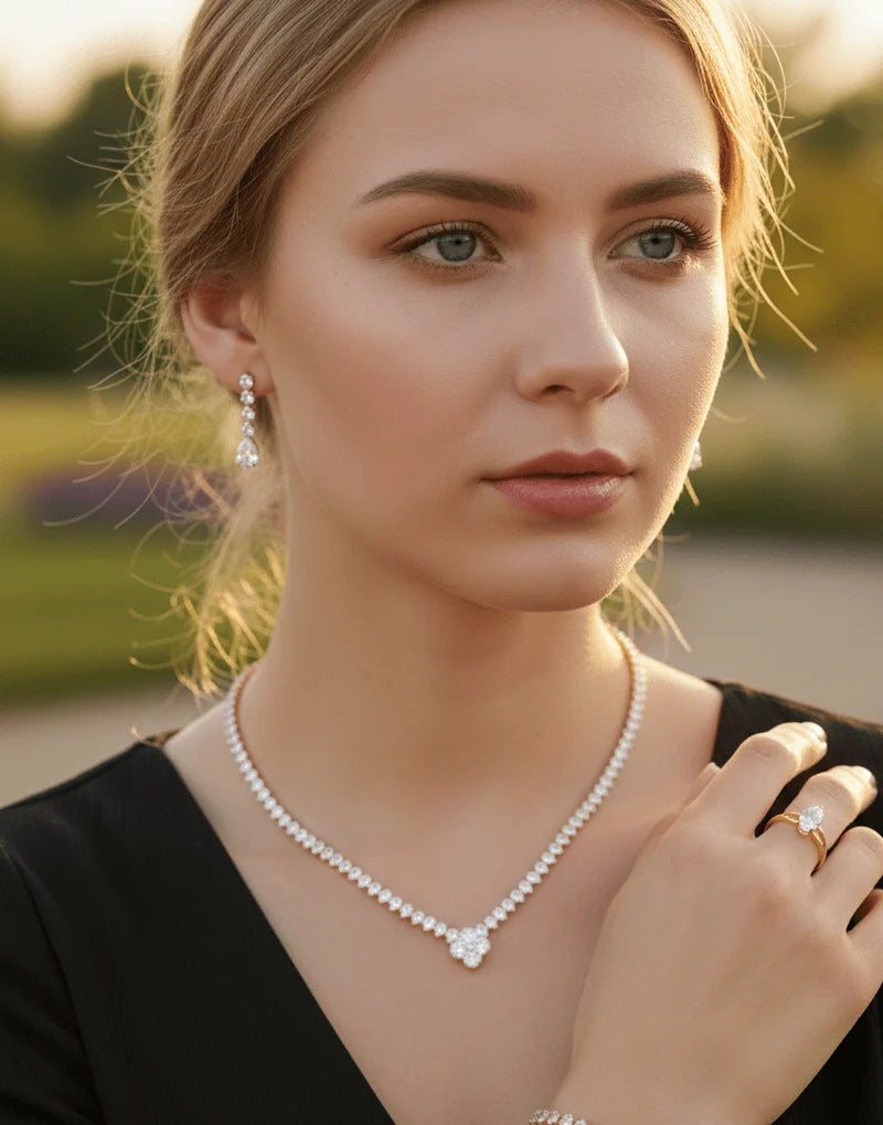 Clover Crystal Pendant Jewelry Set